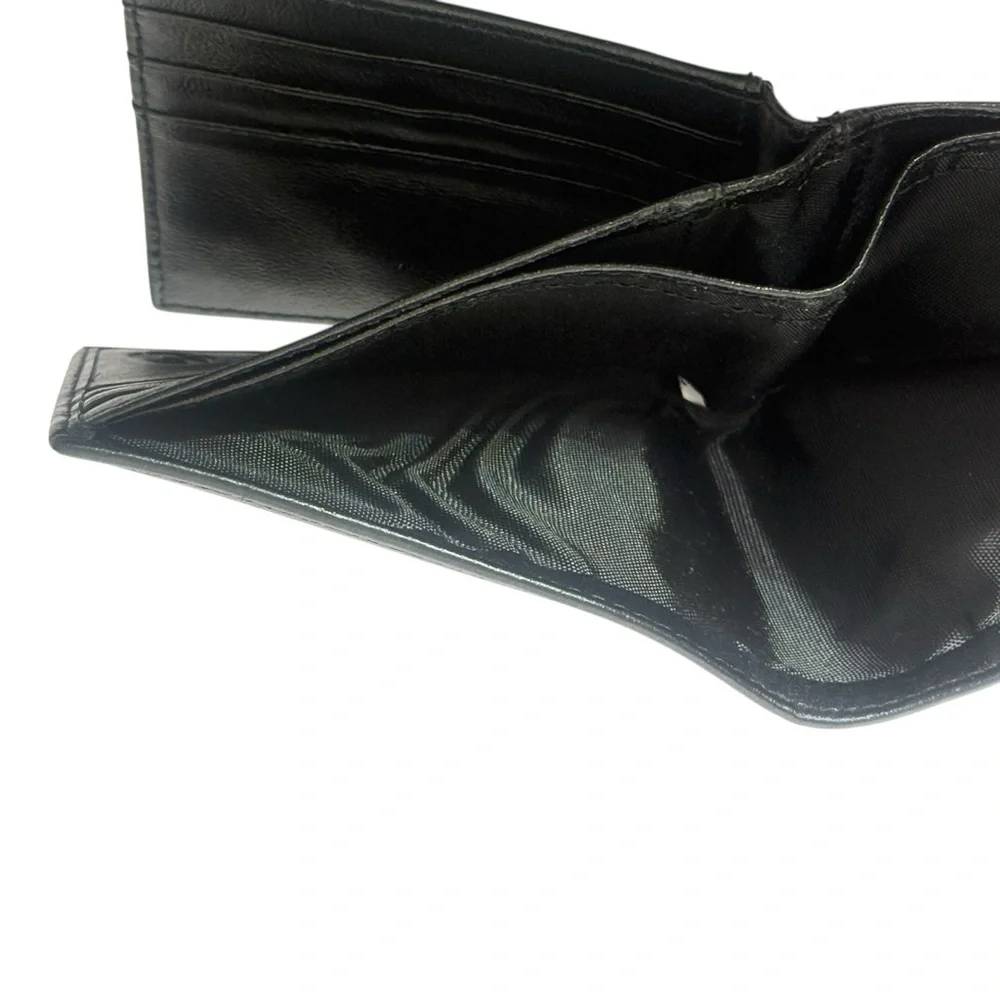 Men's Black Leather Bifold Wallet Multiple Card Slots 2 Bill Holders‎